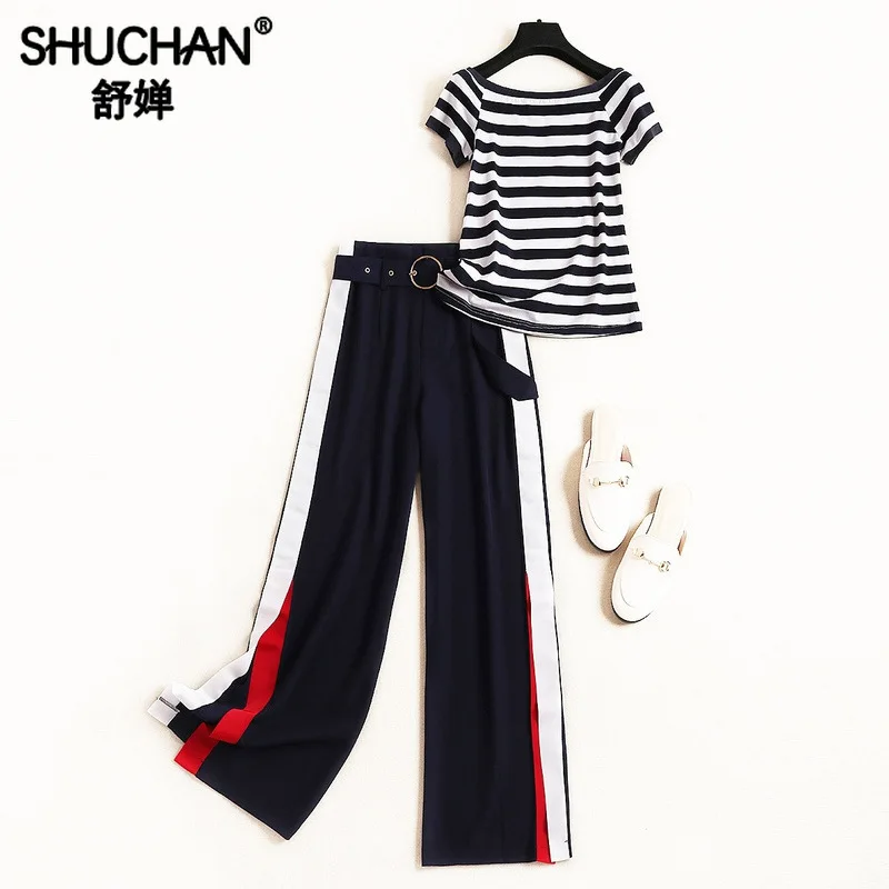 Shuchan 2 Piece Set Women Tracksuit Korean Style Cotton Slash Neck Striped T-shirt+pants with Stripes on The Sides 51033
Shuchan 2 Piece Set Women Tracksuit Korean Style Cotton Slash Neck Striped T-shirt+pants with Stripes on The Sides 51033