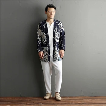 Hisenky Men's Spring Autumn Trenchcoat Cotton Linen Long Sleeve Shirt Chinese Drago Sunshade Casual Capes Flax Cardigan Jacket
Hisenky Men's Spring Autumn Trenchcoat Cotton Linen Long Sleeve Shirt Chinese Drago Sunshade Casual Capes Flax Cardigan Jacket