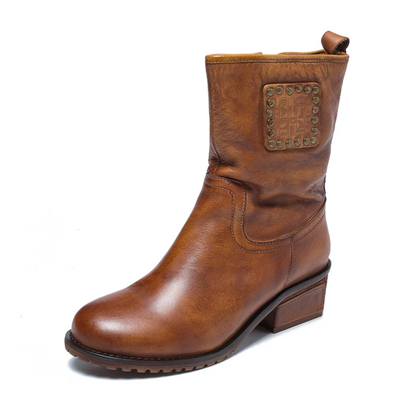 Retro Style Cow Full Grain Natural Leather Women Rivet Boots High Heels Coffee Round Toes Riding Shoes For Women Autumn Winter
Retro Style Cow Full Grain Natural Leather Women Rivet Boots High Heels Coffee Round Toes Riding Shoes For Women Autumn Winter
