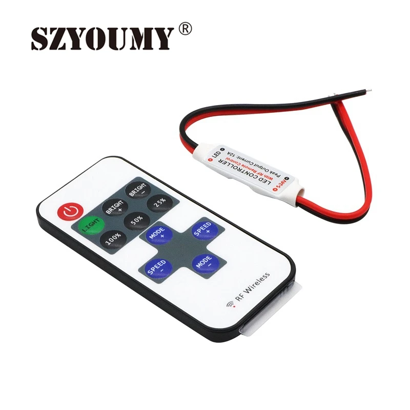 SZYOUMY Single Color Remote Control Dimmer DC 12V 11 key Mini Wireless RF LED Controller for led Strip light SMD 5050 / 3528
SZYOUMY Single Color Remote Control Dimmer DC 12V 11 key Mini Wireless RF LED Controller for led Strip light SMD 5050 / 3528