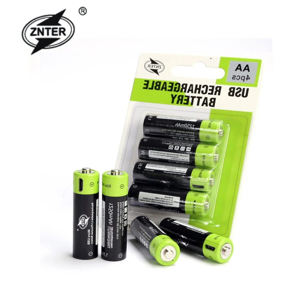 ZNTER Original AA 1.5V 1250mAh USB Rechargeable Battery Lithium Polymer Batteria Charged by Micro USB Cable Dropshipping
ZNTER Original AA 1.5V 1250mAh USB Rechargeable Battery Lithium Polymer Batteria Charged by Micro USB Cable Dropshipping