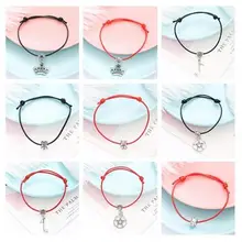 S 174 韓国エスニックスタイルのファッションのカップル手作り石グローイング五芒スターハートリーフブレスレットユニセックス黒と赤ロープ(China)