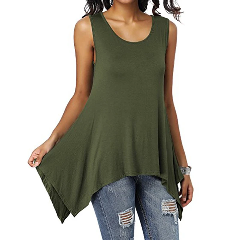 Summer Womens Sleeveless Solid Vest Irregular Casual Holiday Blouse Tops T-shirt