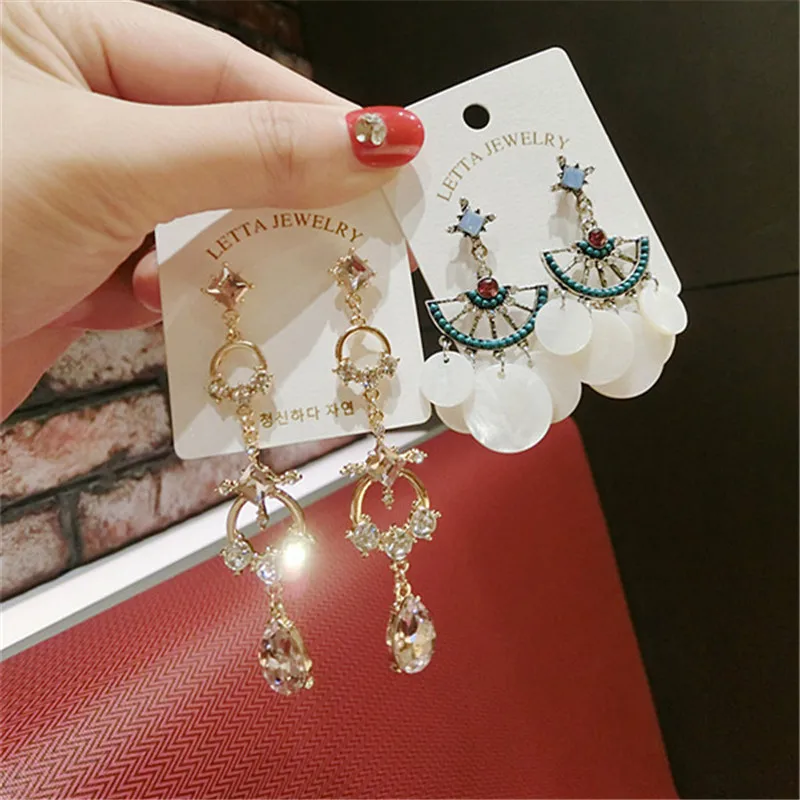 Korea Handmade Shell Fans Crystal Rhinestone Women Drop Earrings Bangle Earrings Fashion Jewelry Accessories-QQD5
Korea Handmade Shell Fans Crystal Rhinestone Women Drop Earrings Bangle Earrings Fashion Jewelry Accessories-QQD5