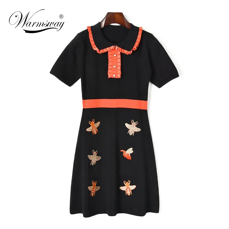 Summer High Quality Sweet Girl Mini Knit Dress Women Bee Embroidered Peter Pan Collar Vestidos Mujer Robe Contrast Color C-423
Summer High Quality Sweet Girl Mini Knit Dress Women Bee Embroidered Peter Pan Collar Vestidos Mujer Robe Contrast Color C-423