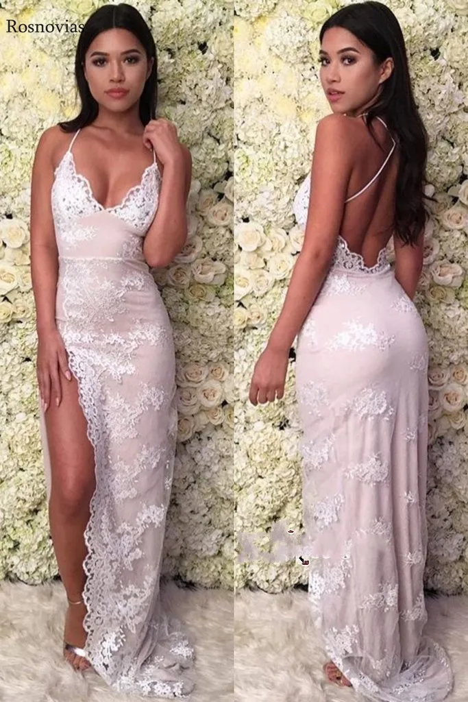 Arabic Long Prom Dresses 2019 Spaghetti Strap Backless Side Split Sweep Train Lace Appliques Long Evening Party Dresses Formal
Arabic Long Prom Dresses 2019 Spaghetti Strap Backless Side Split Sweep Train Lace Appliques Long Evening Party Dresses Formal