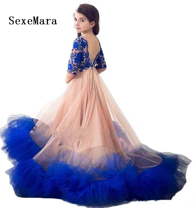 New Customized Princess Royal Blue Girls Pageant Dresses with Train V Back Half Sleeves Junior Girls Party Dresses Ball Gown
New Customized Princess Royal Blue Girls Pageant Dresses with Train V Back Half Sleeves Junior Girls Party Dresses Ball Gown