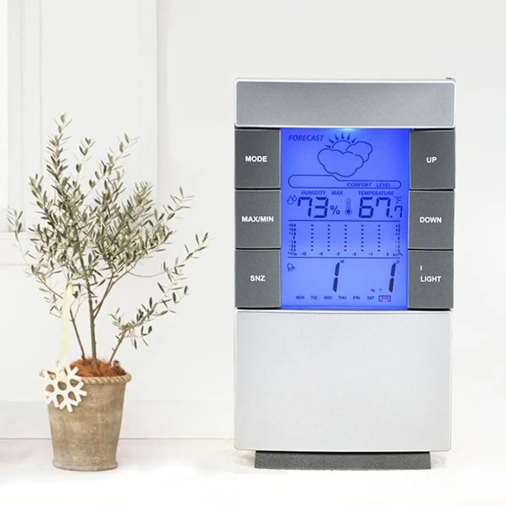 Digital Weather Forecast Station Alarm Clock Kids LCD Screen Temperature Humidity Backlight Monitor With Snooze Function
Digital Weather Forecast Station Alarm Clock Kids LCD Screen Temperature Humidity Backlight Monitor With Snooze Function