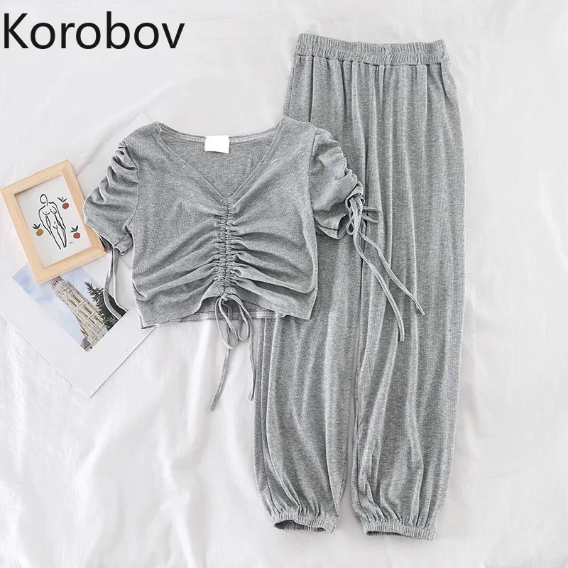 Korobov Women Solid V Neck Short Sleeve Drawstring Crop Top and High Waist Harem Pants Female Two Piece Outfits Femme 78707
Korobov Women Solid V Neck Short Sleeve Drawstring Crop Top and High Waist Harem Pants Female Two Piece Outfits Femme 78707