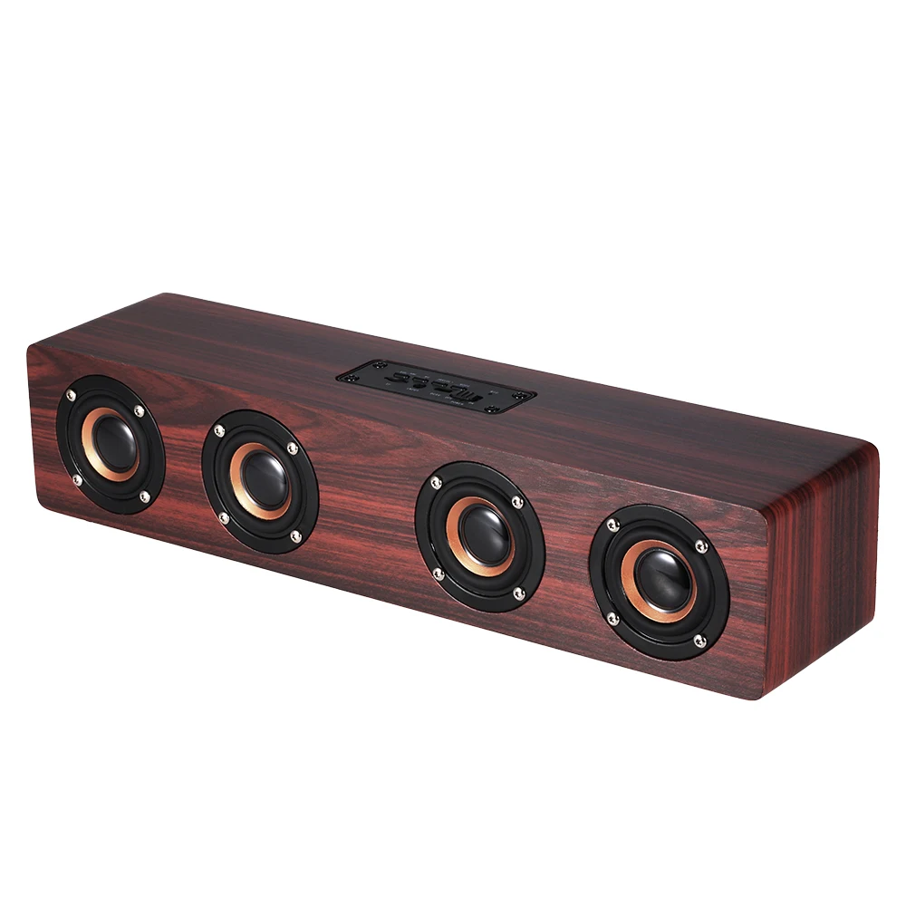 

W8 Red Wood Grain Bluetooth 4.2 Four Louder Speakers Super Bass Subwoofer Hands-free with Mic 3.5mm AUX-IN TF Card for Home