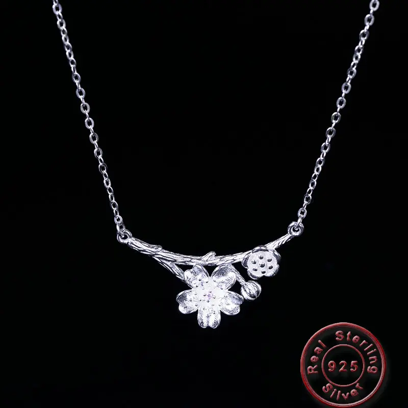 

Amxiu Handmade 925 Sterling Silver Necklace Flower Branch Jewelry For Women Girl Vintage Pendants Valentine's Day Gift Bijoux