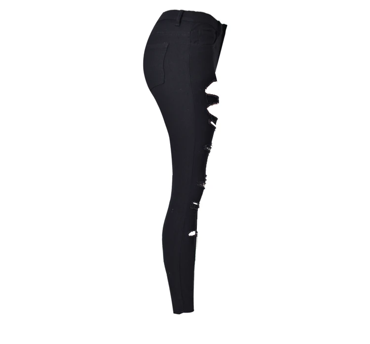 Women's personality hot style high-waisted stretch shows thin irregular broken pocket with large size denim trousers (9)