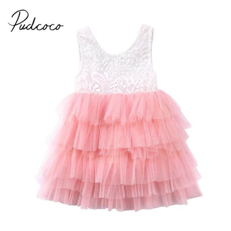 

2017 Brand New Toddler Infant Child Kid Baby Girl Tulle Cake Dresses Party Gown Bridesmaid Princess Sleeveless Sundress 1-5T