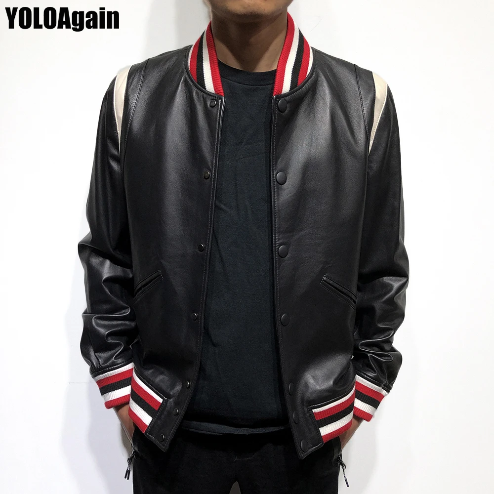 YOLOAgain Men's genuine leather jacket Male long sleeve striped black real sheep leather jacket
YOLOAgain Men's genuine leather jacket Male long sleeve striped black real sheep leather jacket