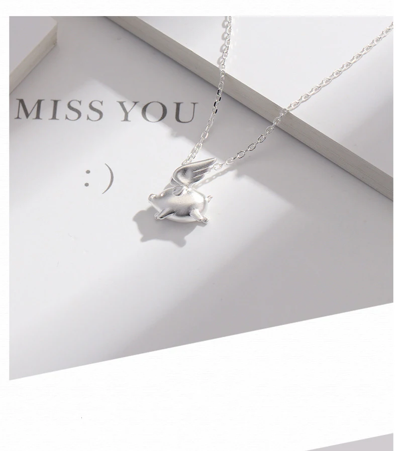 Qevila 2019 Hot Original Design Flying Sweet Pig Necklace Pendant 925 Sterling Silver 18k Gold for Women Couple Unique Gift Boho (18)