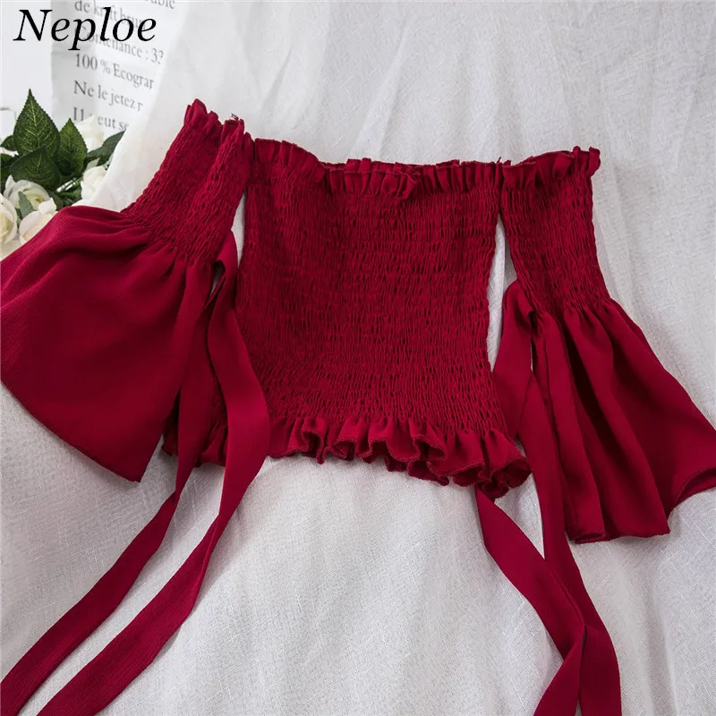 Neploe Solid Pleated Bow Blusa Feminina Slash Neck Off Shoulder Short Crop Top Blouse Summer Half Sleeve Slim Women Shirt 68079
Neploe Solid Pleated Bow Blusa Feminina Slash Neck Off Shoulder Short Crop Top Blouse Summer Half Sleeve Slim Women Shirt 68079