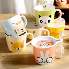 500ml Panda Lion Rabbit Cat Ceramic Mug with Lid and Spoon Breakfast Oatmeal Milk Cup for