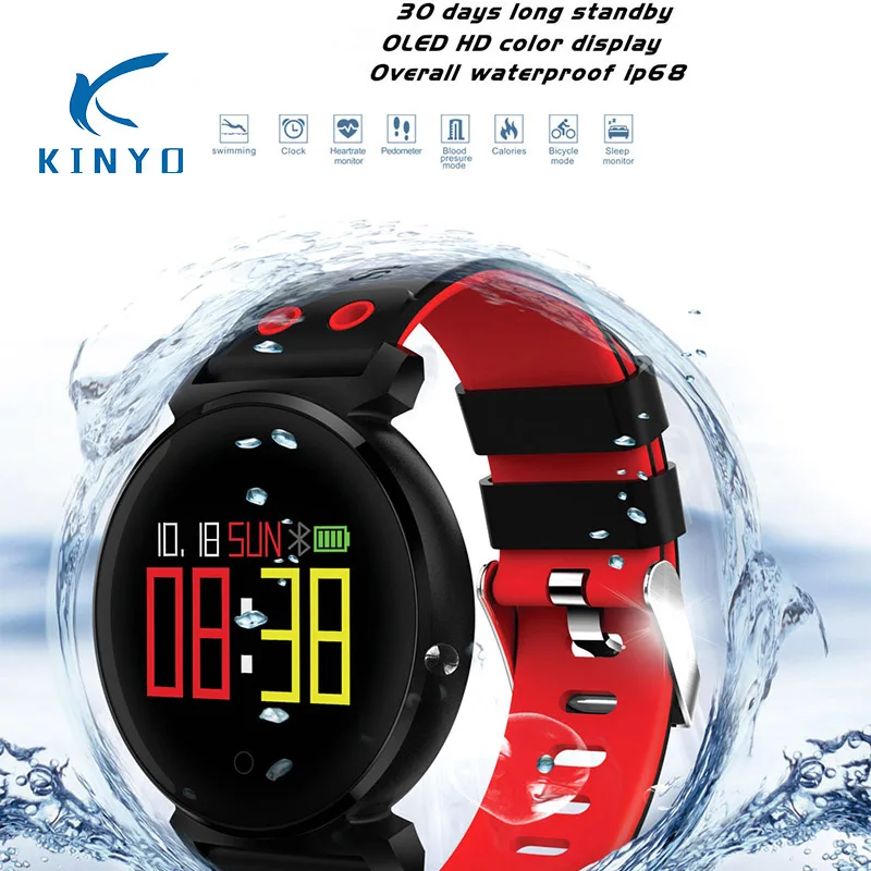 Kinyo Bluetooth круглые Смарт-часы водонепроницаемые IP68 пульсометр/кровяное