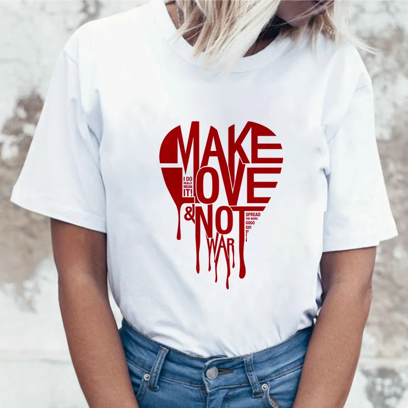 Make love not war Футболка тонкая секция женская 2019 Новая летняя модная хипстерская