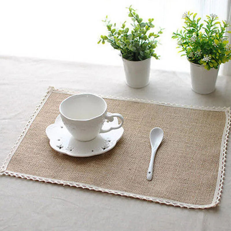Fashion Natural Burlap Lace Placemats Nature Jute Woven Table Mats Kitchen Table Decoration Mats Accessories
Fashion Natural Burlap Lace Placemats Nature Jute Woven Table Mats Kitchen Table Decoration Mats Accessories