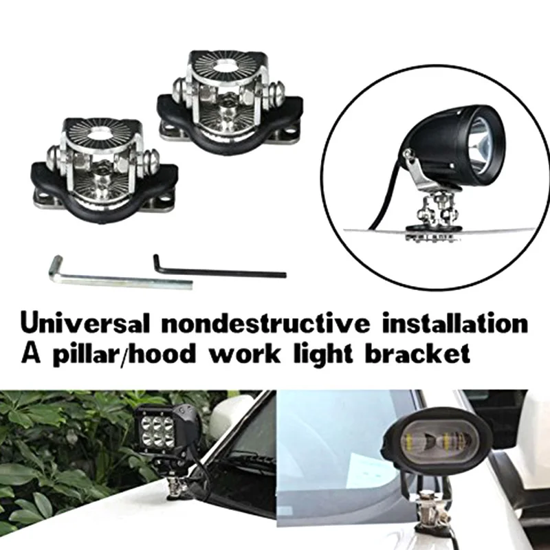 FADUIES 2pcs Universal A Pillar Hood Led Work Light bar Mount Bracket Clamp Holder 304 Stainless Steel Offroad (6)