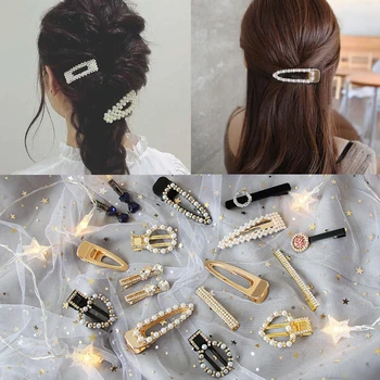 1PC Pearls Rhinestone Hair Clips for Women Fashion Sweet Hairpins Alloy Hollow BB Duckbill Clips Hairgrip Girls Hair Accessories
