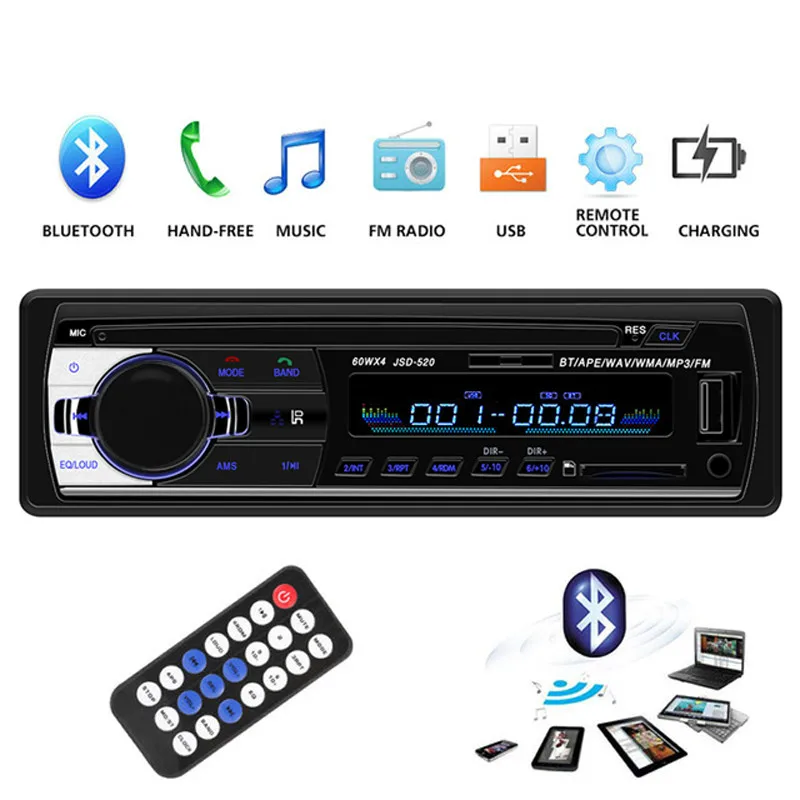 Авторадио 1 Din стерео Bluetooth Usb аудио Mp3 Sd Aux вход Oto Teypleri Авто плеер FM Hands Free|MP3-плеер