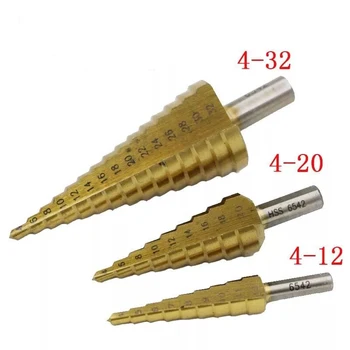 1pc HSS Cone Drill Step Drills Bit Set 4-12mm/4-20mm/4-32mm Titanium Coated Woodworking Hole Milling Cutter
1pc HSS Cone Drill Step Drills Bit Set 4-12mm/4-20mm/4-32mm Titanium Coated Woodworking Hole Milling Cutter