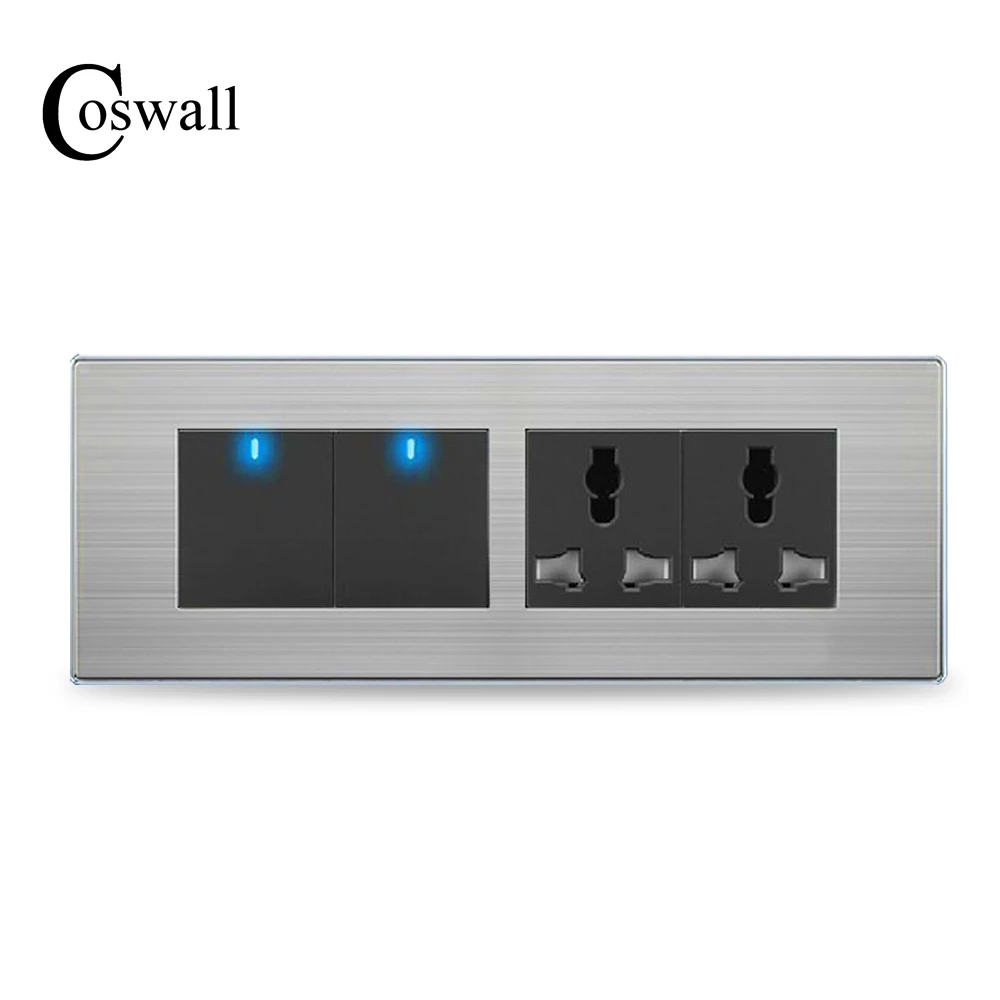 COSWALL 2 Gang 2 Way Luxury Light Switch With Universal Power Double Socket Stainless Steel Panel 197* 72mm
COSWALL 2 Gang 2 Way Luxury Light Switch With Universal Power Double Socket Stainless Steel Panel 197* 72mm