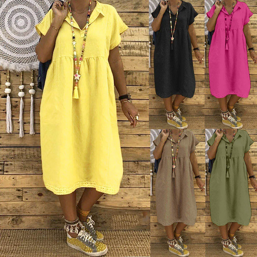 Women Summer Style Feminino Vestido T-shirt Cotton Casual Plus Size Ladies Dress Casual Linen Dress
Women Summer Style Feminino Vestido T-shirt Cotton Casual Plus Size Ladies Dress Casual Linen Dress