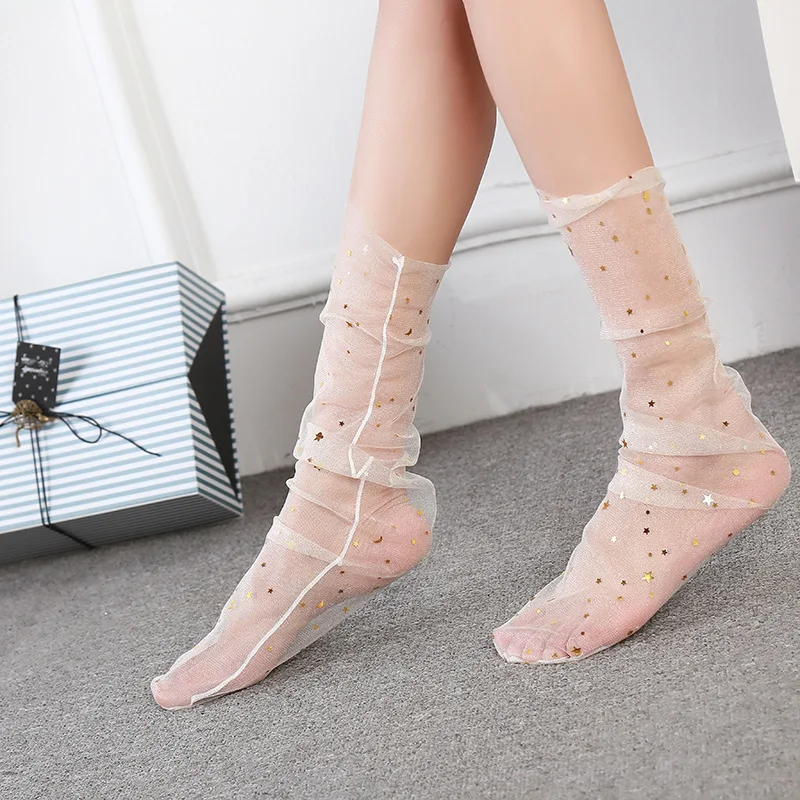 2018 New Lady Slim Fashion Ice Silk Stockings Transparent Crystal Lace Sequined Star Decorative Women Stocking 6pair/lot
2018 New Lady Slim Fashion Ice Silk Stockings Transparent Crystal Lace Sequined Star Decorative Women Stocking 6pair/lot