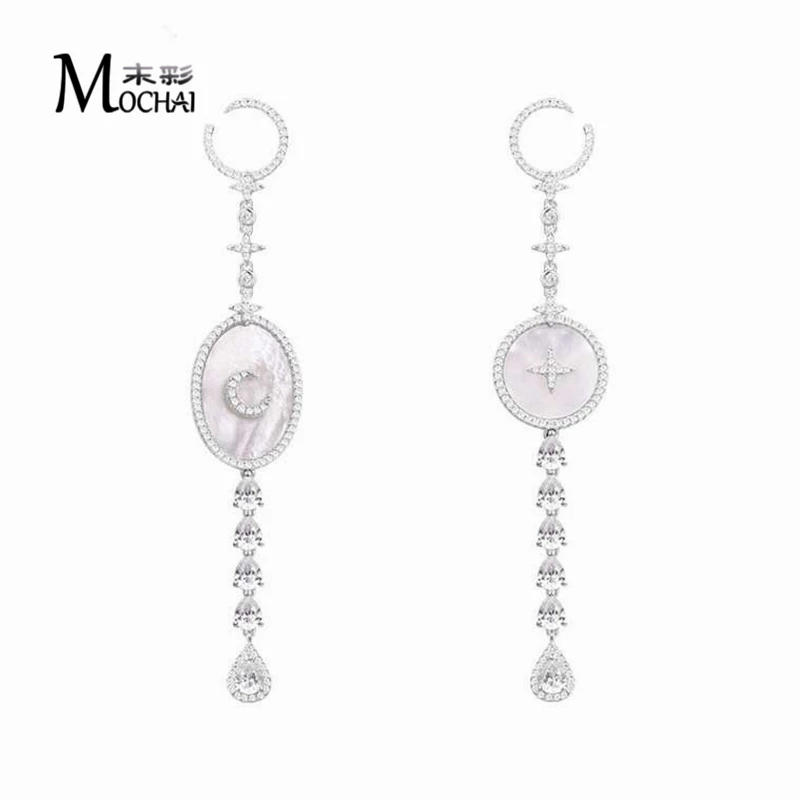 New Earrings Set Zircon Stars And Moon Earrings Asymmetrical Long Section Drop Mother-Of-Pearl Earrings Wholesale Jewelry ZK40
New Earrings Set Zircon Stars And Moon Earrings Asymmetrical Long Section Drop Mother-Of-Pearl Earrings Wholesale Jewelry ZK40