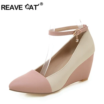 REAVE CAT 2019 Spring Summer Women Ankle Strap Pumps Wedge High Heel Pointed Toe Patchwork Casual Dress Shoes Size 42 43
REAVE CAT 2019 Spring Summer Women Ankle Strap Pumps Wedge High Heel Pointed Toe Patchwork Casual Dress Shoes Size 42 43