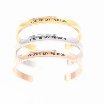 "YOU'RE MY PERSON" 7mm Cuff Bangle 316L Stainless Steel Inspirational Bracelet Bangle for Men Women Jewelry Dropshipping!
"YOU'RE MY PERSON" 7mm Cuff Bangle 316L Stainless Steel Inspirational Bracelet Bangle for Men Women Jewelry Dropshipping!