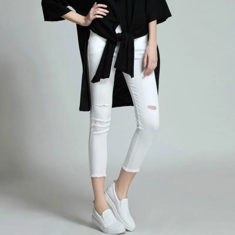 Hole Pencil Pant Elastic High Waist 2018 Summer White Black Ankle Length Pants Plus Size 3XL Korean Slim Trousers Femme JR08
Hole Pencil Pant Elastic High Waist 2018 Summer White Black Ankle Length Pants Plus Size 3XL Korean Slim Trousers Femme JR08