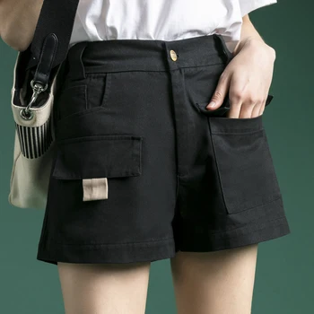 Shorts Women Cool Punk Wide leg Shorts Spring Autumn Casual Loose Elastic Waist solid color Black pocket Sporting Shorts 2019
Shorts Women Cool Punk Wide leg Shorts Spring Autumn Casual Loose Elastic Waist solid color Black pocket Sporting Shorts 2019