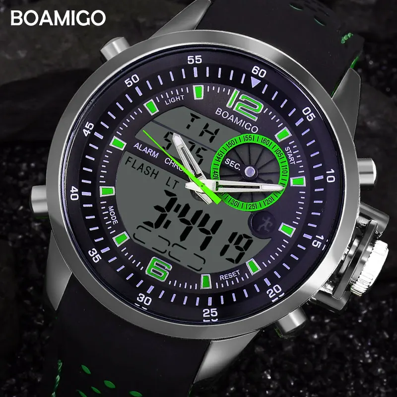 

Men Sports Watches Rubber Quartz Watch Analog Digital LED Clock BOAMIGO Brand Male 30M Waterproof Wristwatches Relogio Masculino