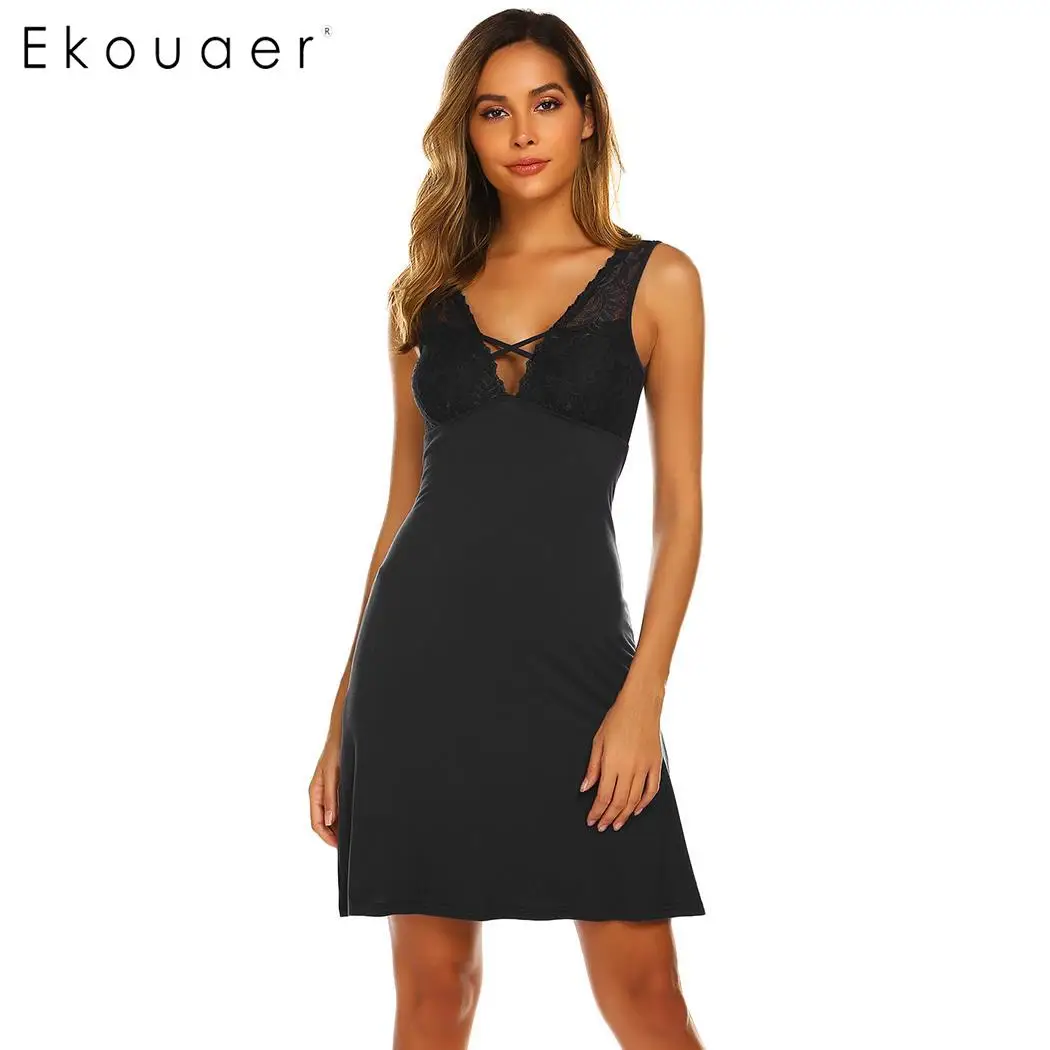 Ekouaer Lingerie Nightgown Women Sexy Sleepwear V-Neck Sleeveless Lace Patchwork Loose Nightdress Home Nightwear Nighties
Ekouaer Lingerie Nightgown Women Sexy Sleepwear V-Neck Sleeveless Lace Patchwork Loose Nightdress Home Nightwear Nighties