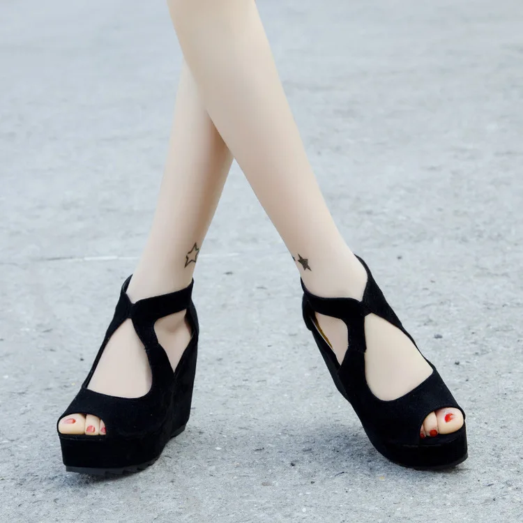 Women Black Sandals Lady Spring Summer Wedges Platform Flock Fish Mouth Sandal Back Zip Sandalias Mujer 2019
Women Black Sandals Lady Spring Summer Wedges Platform Flock Fish Mouth Sandal Back Zip Sandalias Mujer 2019