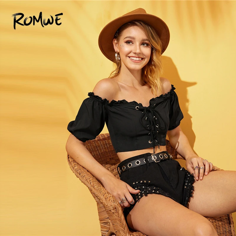 ROMWE Black Embroidery Lettuce Trim Sheer Top Women Summer 2019 High Neck Long Sleeve Sexy Crop Slim Fit Tops And Blouses
ROMWE Black Embroidery Lettuce Trim Sheer Top Women Summer 2019 High Neck Long Sleeve Sexy Crop Slim Fit Tops And Blouses