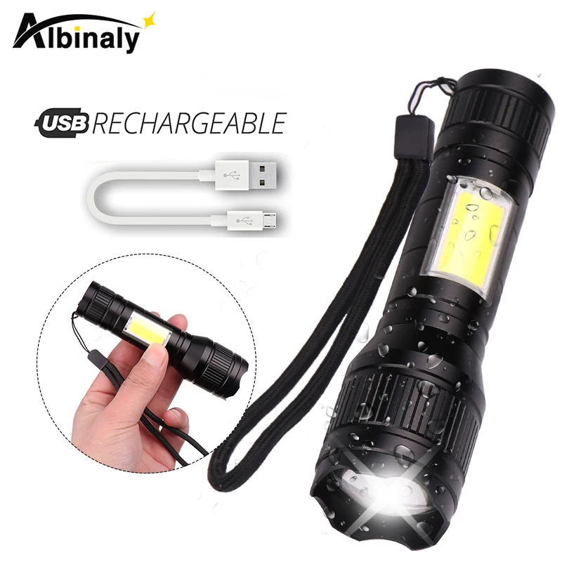 Waterproof Rechargeable LED Flashlight T6 LED + COB 3 lighting modes Torch Support zoom Side COB lamp Suitable for camping,etc.
Waterproof Rechargeable LED Flashlight T6 LED + COB 3 lighting modes Torch Support zoom Side COB lamp Suitable for camping,etc.