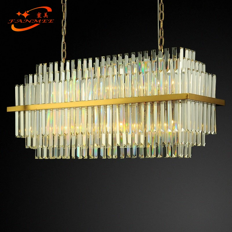 

Modern Rectangular Crystal Chandelier Hanging Lighting LED Glass Chandeliers Lamp Living Dining Room Light Fixture