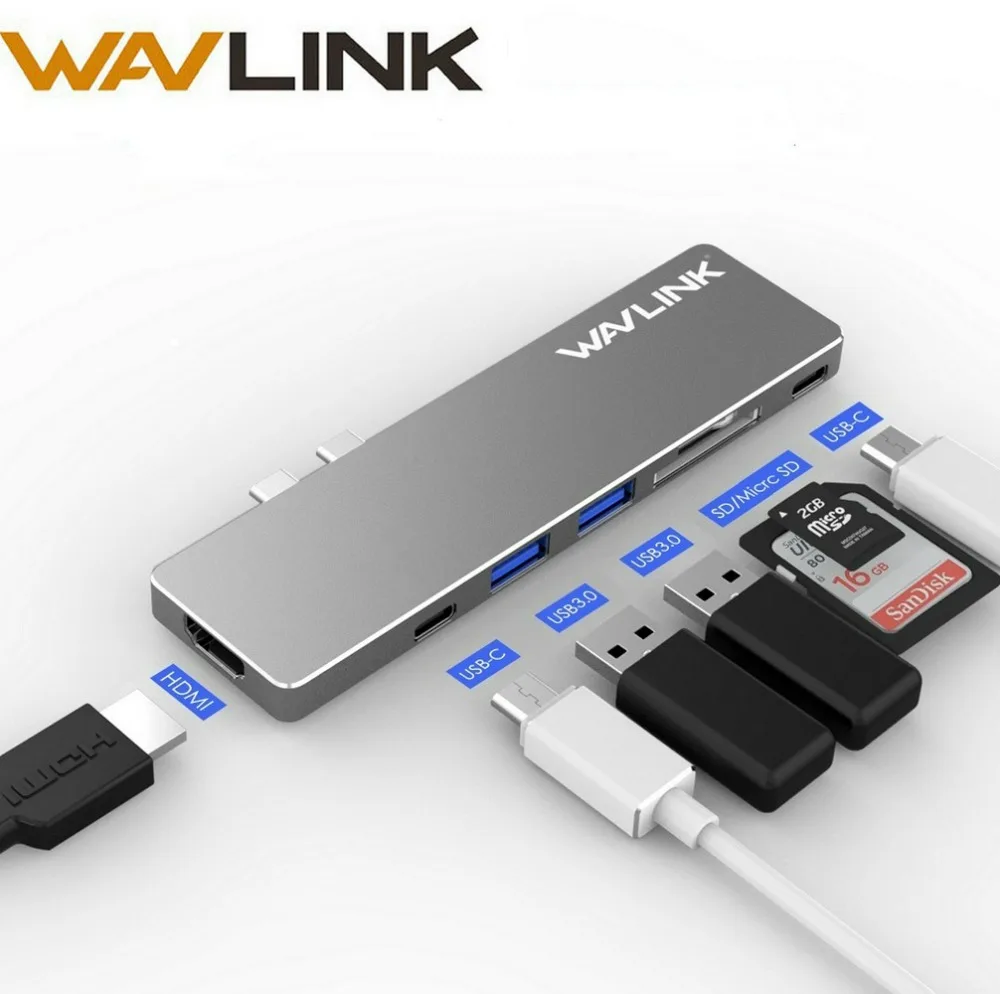 Dual Type C Hub Adapter 4K HDMI USB 3.0 Card Reader Dongle For MacBook Pro Mac