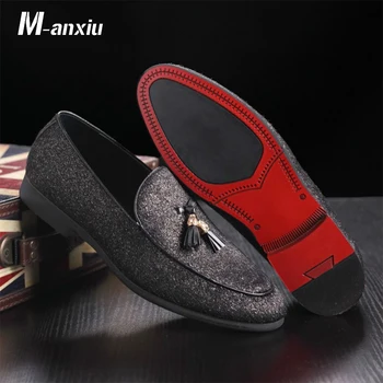 

M-anxiu 2020 Men Fashion Tassels Leather Doug Shoes Dress Loafers Night Club Shoes Casual Moccasin Flat Slip-On Driver Shoes