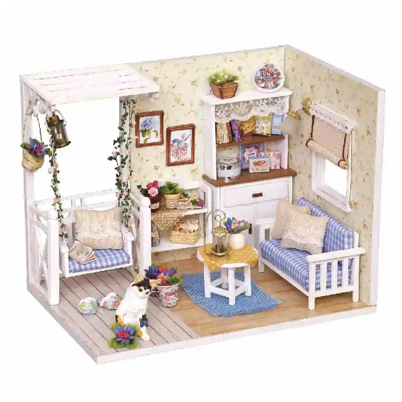 

Doll House Furniture Diy Miniature Dust Cover 3D Wooden Miniaturas Dollhouse Toys Cat Children Birthday Gifts Kitten Diary