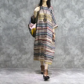 Summer Retro Stripe Printed Long Dress Female Bat Sleeve Loose Fashion Fashion Line Ankle-length Dresses XL-01
Summer Retro Stripe Printed Long Dress Female Bat Sleeve Loose Fashion Fashion Line Ankle-length Dresses XL-01