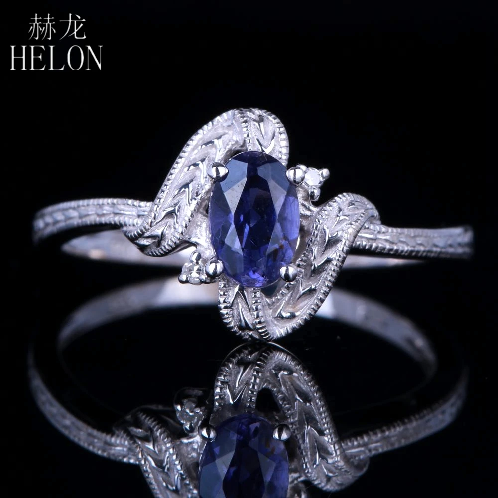 HELON Solid 14K Wihte Gold 6 x 4mm Oval Flawless 0.47ct Genuine Cordierite & Diamonds Ring Engagement Vintage Antique Jewelry
HELON Solid 14K Wihte Gold 6 x 4mm Oval Flawless 0.47ct Genuine Cordierite & Diamonds Ring Engagement Vintage Antique Jewelry