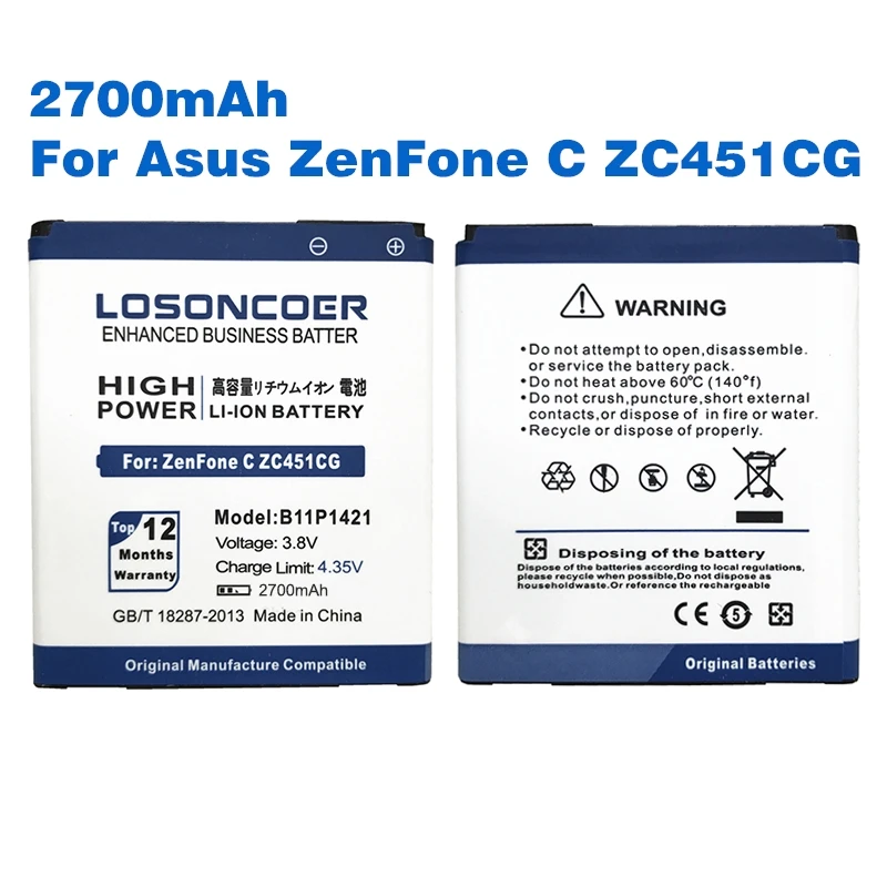 LOSONCOER 2700mAh B11P1421 battery For Asus ZenFone C ZC451CG Z007 battery+Tracking number
LOSONCOER 2700mAh B11P1421 battery For Asus ZenFone C ZC451CG Z007 battery+Tracking number