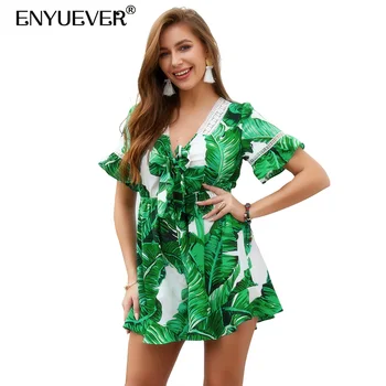 Enyuever Beach Romper Casual Summer Jumpsuit Boho Leaf Print Bow Ladies Rompers Flare Sleeve Wide Leg Playsuits Short Overalls
Enyuever Beach Romper Casual Summer Jumpsuit Boho Leaf Print Bow Ladies Rompers Flare Sleeve Wide Leg Playsuits Short Overalls