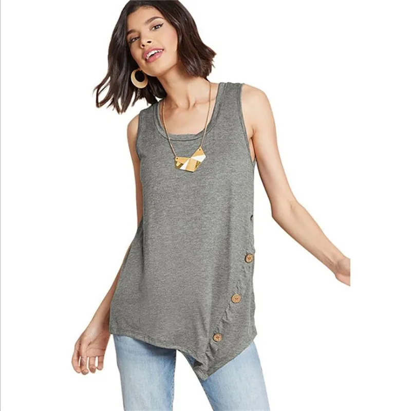 Summer-Sleeveless-Female-irregular-Long-T-Shirts-O-Neck-Black-Gray-Casual-Tops-Tees-2XL-Plus